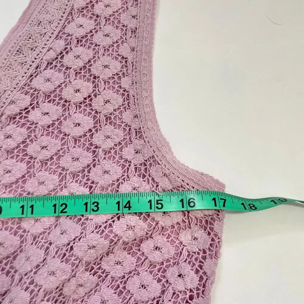 Crochet Tiered Maxi Dress Womens L Pink Purple Cottage Boho Romantic Cotton - Picture 5 of 15